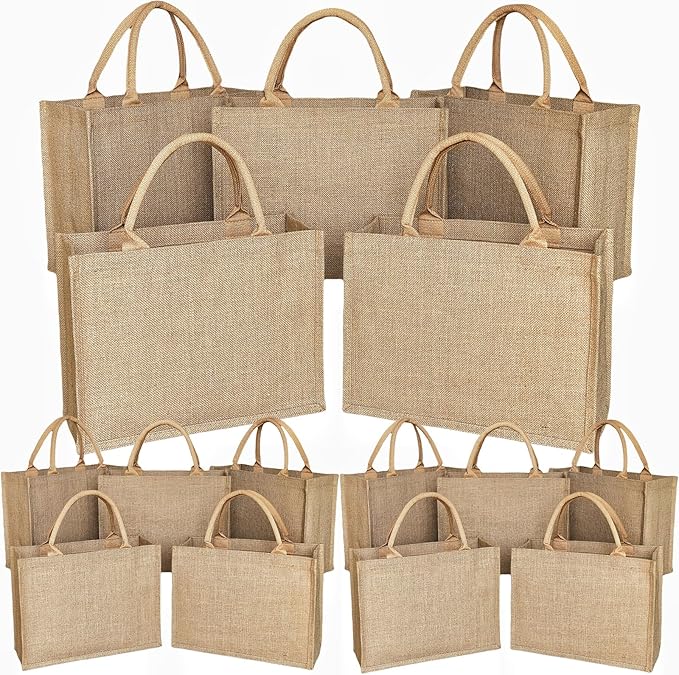 15PCS burlap tote bags jute bridesmaid gift Handbags13.8×5.5×10.5 inch