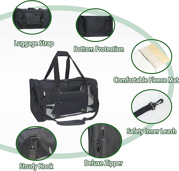 Soft-Sided Pet Carrier for Cats Small Dogs of 15 Lbs Medium Black