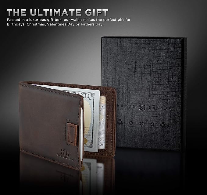 RFID Blocking Slim Money Clip Wallet – Leather Bifold Front Pocket Minimalist Mens Wallet with Money Clip for Men, Small Credit Card Holder Wallet - Travel Wallet with Gift Box
