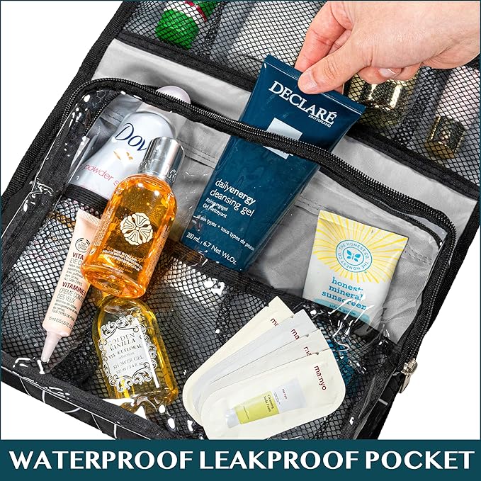 PAVILIA Travel Hanging Toiletry Bag for Women Men, Large Capacity Makeup Bag Kit, Waterproof Cosmetic Storage Organizer Case for Bathroom Shower