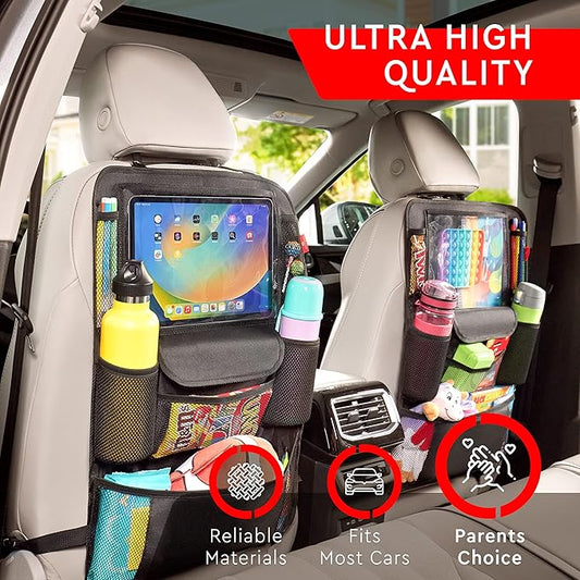 Helteko Car Seat Organizer, Ultra Version Kids Backseat Car Organizers and Storage, Waterproof Back Seat Protector Kick Mats with Tablet Holder 12" Car Accessories Interior, Gray, 2 Pack