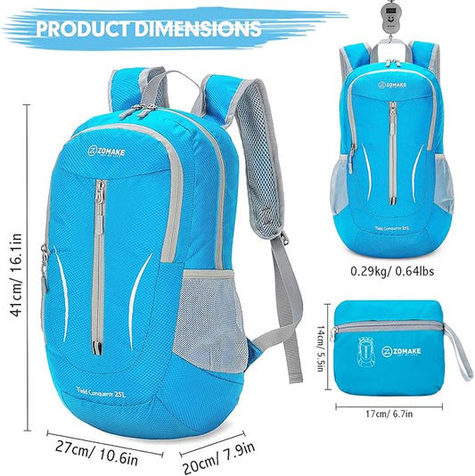 ZOMAKE Ultra Lightweight Packable Backpack 25L, Foldable Hiking Backpacks Water Resistant Small Folding Daypack for Travel(Light Blue)