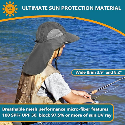 Solaris Sun Hat with Neck Flap, UPF 50 Sun Protection Lightweight Sun Cap for Men Women, Wide Brim Hat for Fishing Hiking