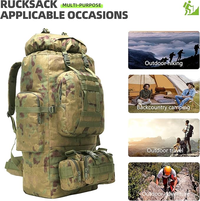 HongXingHai 100L Camping Hiking Backpack,Molle military Tactical rucksack backpack,Waterproof Lightweight Hiking Backpack (Ruin Green)