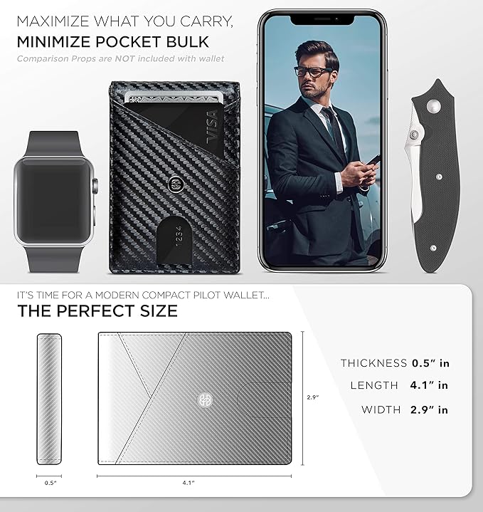 Suavell Slim Wallets for Men. RFID Money Clip Wallet, Slim Wallet, Thin Front Pocket Credit Card Wallet, Minimalist Bifold (Ocean Stone Pilot)