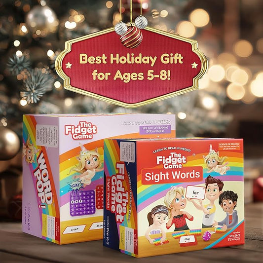 THE FIDGET GAME Ultimate Reading Bundle - Flashcards and Pop Fidget Toys for Kids Pre-K to Third Grade - Learning Activities and Games for High-Frequency Dolch Sight Words - Includes Mats and Dice