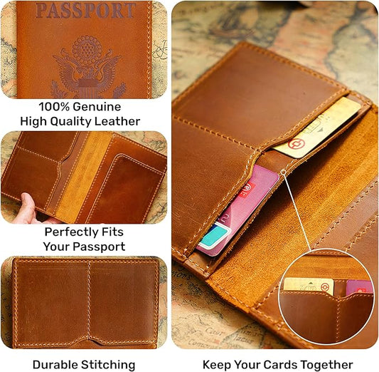 HIFA Personalized Leather Passport Holder, Custom Passport Holder, Handmade Passport Cover with Card and Ticket Slot - Genuine Leather, Elegant Design, Easy Access - Passport Case, Passport Wallet