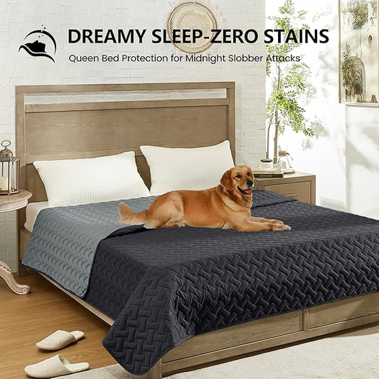 gogobunny 100% Double Sided Waterproof Dog Blanket Soft Pet Bed Cover Reversible Protect Furniture Couch Sofa Car for Puppy Cat (Dark Charcoal/Light Charcoal, 82x82 Inch (Pack of 1))