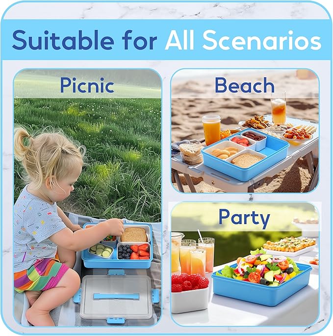 Snackle Box Container for Adults, 11 in 1 Divided Serving Tray Snack Box Containers with Stackable Compartment and Handle, Customizable Charcuterie Boxes Portable Snack Platter for Party Travel, Blue