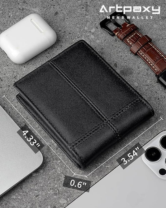 Artpaxy Mens Wallet Bifold Genuine Leather RFID Blocking Wallet for Men with 2 ID Windows 12 Card Holders 2 cash pockets 1 Gift Box
