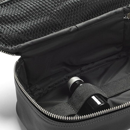 Leatherology Black Onyx Medium Travel Organizer - Zipped mesh storage pocket, elastic loops for organization, metal zipper with leather pull