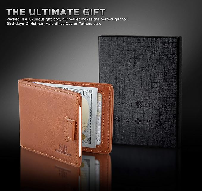 RFID Blocking Slim Money Clip Wallet – Leather Bifold Front Pocket Minimalist Mens Wallet with Money Clip for Men, Small Credit Card Holder Wallet - Travel Wallet with Gift Box
