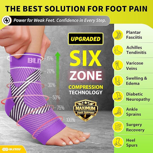 Compression Socks for Plantar Fasciitis, Achilles Tendonitis, Arthritis Relief, Ankle Brace Compression Sleeve with Foot Arch Support, Ankle Wrap for Women, Men, Swelling & Heel Pain Purple S-M