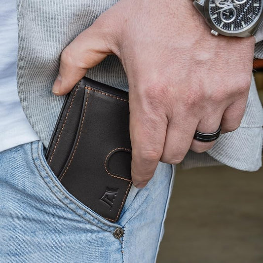 Kings Loot Money Clip Slim Minimalist Wallet for Men – RFID Blocking Leather Design with Money Clip – Front Pocket Bifold Holds 12 Cards – Stylish & Compact Wallets (Truffle)