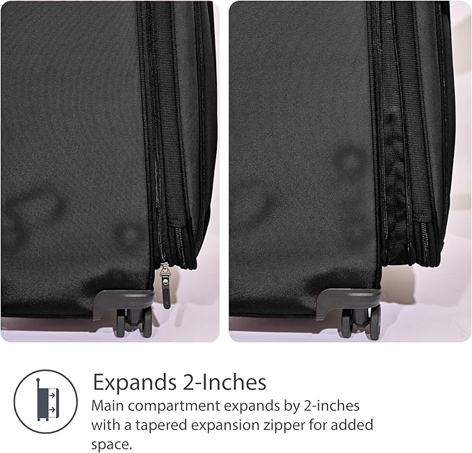 Travelpro Tourlite Softside 25" Expandable Luggage with 4 Spinner Wheels, Lightweight Suitcase, Checked Medium, Black