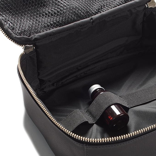 Leatherology Black Onyx Large Travel Organizer - Zipped mesh storage pocket, elastic loops for organization, double metal zipper