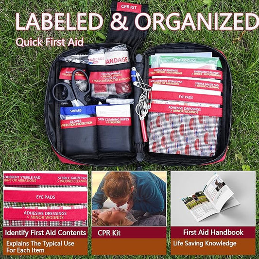 Small First aid Kits,Travel First Aid Kit with Labelled Compartments Molle System Compact Medical Kit for Car, Hiking, Backpacking, Camping, and Cycling