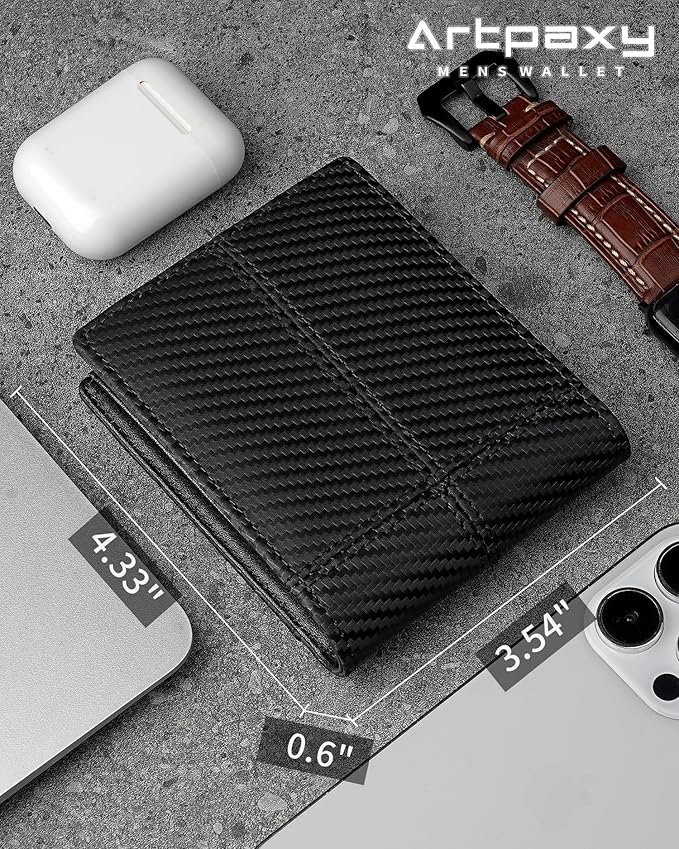 Artpaxy Mens Wallet Bifold Genuine Leather RFID Blocking Wallet for Men with 1 ID Window 13 Card Holders 2 cash pockets 1 Gift Box