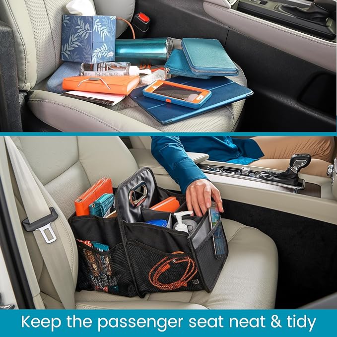 High Road Car Caddy with Cup Holders - Front Seat Organizer for Drivers or Back Seat Organizer for Kids - Portable Car Organizer with Easy One-Handed Carry Handle