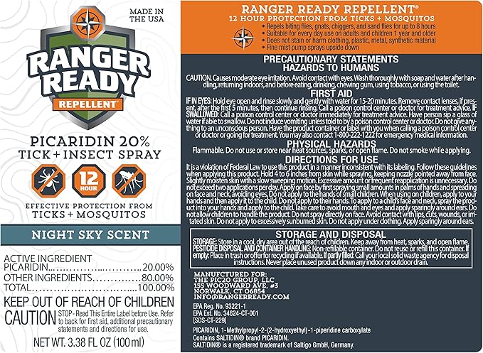 Ranger Ready Repellents Picaridin 20% Tick & Insect Repellent, Night Sky Scent Deet-Free Bug Spray, Travel Size 3.4 Oz. (Pack of 2)