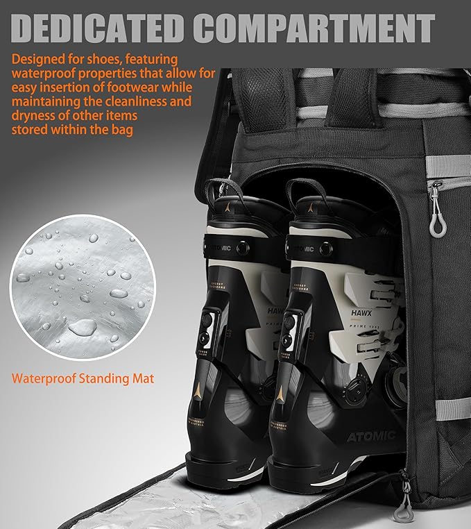 New Ski/Snowboard Boot Bag/Skating Bag | Excellent for Store and Transport Gear, Helmet, Goggles & Accessories | Travel with Waterproof Exterior, Reflective Strip for Men, Women (Black)