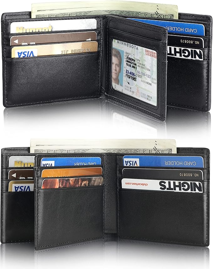 Mens Wallet With AirTag Holder, Bifold Leather RFID Blocking 1-2 ID Windows 12-13 Card Holders, Gift Box and Screen Protector Included, AirTag Not Included