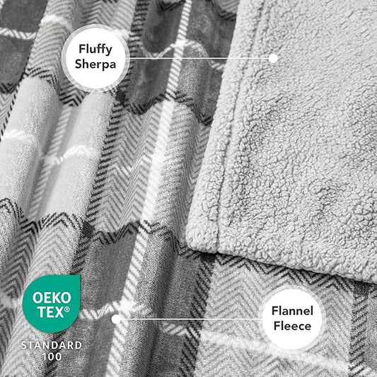 PetAmi Dog Blanket for Medium Large Dogs, Pet Bed Blanket Cat Puppy Kitten, Fleece Furniture Couch Cover Protector Sofa Car, Soft Sherpa Dog Throw Plush Reversible Washable, 40x60 Plaid Light Gray