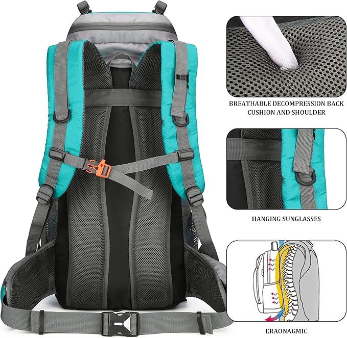 75L Hiking Backpack with Rain Cover Waterproof Camping Backpack Shoes Warehouse for Men Women, Frameless