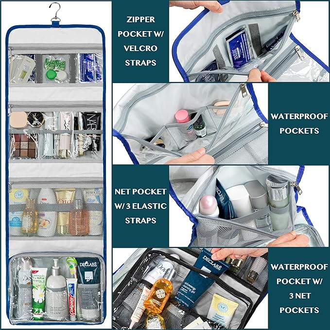 PAVILIA Travel Hanging Toiletry Bag for Women Men, Large Capacity Makeup Bag Kit, Waterproof Cosmetic Storage Organizer Case for Bathroom Shower