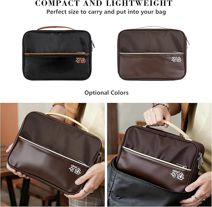 Electronics Accessories Organizer Bag, Waterproof Double LayerTravel Cable Organizer Case for Cords, Charger, Power Bank,Hard Drive, Mouse -Shockproof Tech Storage Pouch (Classic-two layers-Brown)