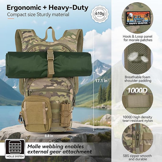 MARCHWAY Tactical Molle Hydration Pack with 2.5L TPU Water Bladder, Low-Profile Organized Military Backpack for Hiking, Cycling, Backpacking, Hunting, Running