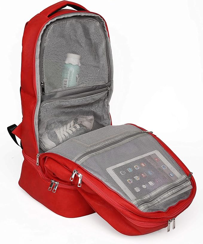 Sole Premise Leather Bag for Multi-functional Travel Carry-on with Shoe, Laptop and Clothes Compartments for Men & Women (Red)