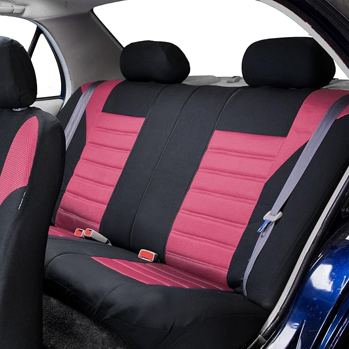 FH Group Automotive Car Seat Covers Rear Set Premium 3D Air Mesh Seat Covers, Airbag Compatible and Split Bench Cover Universal Fit Interior Accessories for Cars Trucks and SUVs - Pink