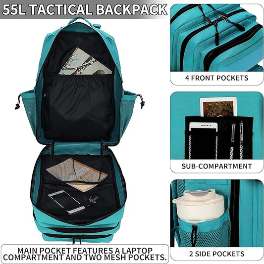 55L Tactical Backpack Heavy Duty Military Rucksack Molle Backpack 3 Day Assault Pack for Work Outdoors