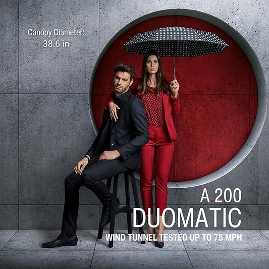 Knirps A.200 Medium Duomatic Windproof Umbrella for Adults – Automatic Open Close 38.5" Canopy, Travel Case Included