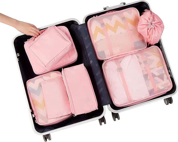 BAGAIL 8 Set Packing Cubes Luggage Packing Organizers for Travel Accessories-Blush Pink
