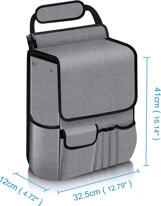 Car Front Seat Organizer| Efficient Car Organizers and Storage | Laptop,Tablet Pockets, Adjustable Straps,Kid-Friendly, Multi-Pocket, Cup Holders, Sturdy and Durable, Grey