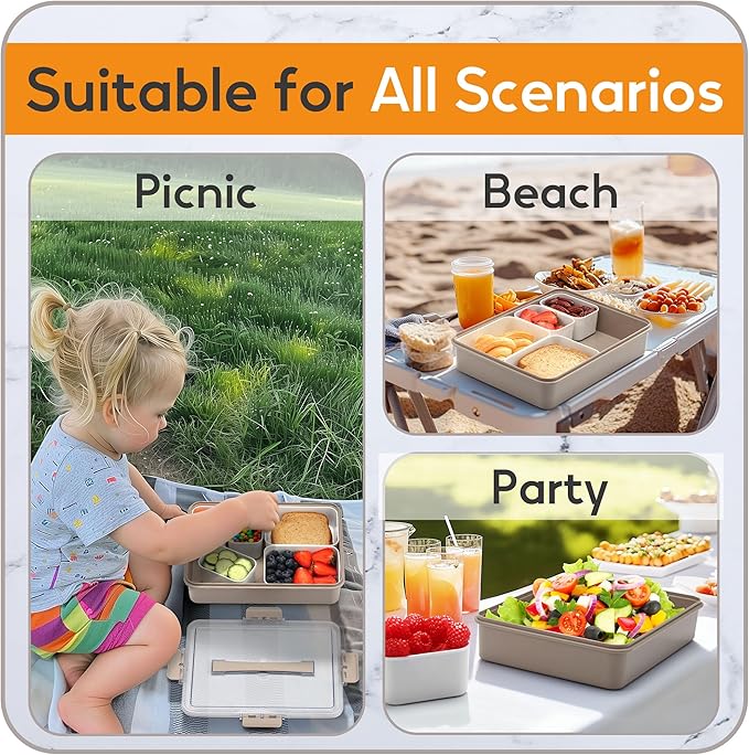 Snackle Box Container for Adults, 11 in 1 Divided Serving Tray Snack Box Containers with Stackable Compartment and Handle, Customizable Charcuterie Boxes Portable Snack Platter for Party Travel, Brown