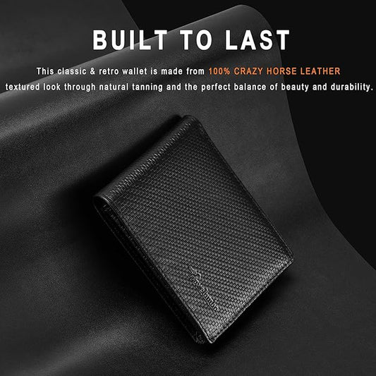 Travelambo Genuine Leather Wallet for Men with Gift Box - Handmade Bifold Stylish - Mens Wallets Rfid Blocking with 2 ID Windows