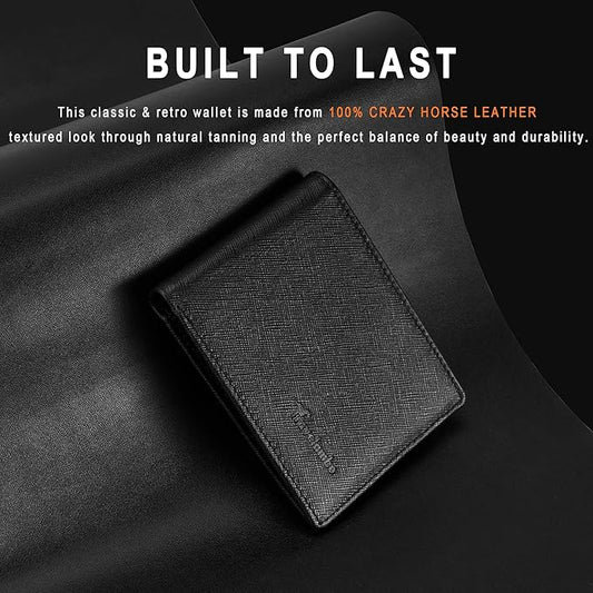 Travelambo Genuine Leather Wallet for Men with Gift Box - Handmade Bifold Stylish - Mens Wallets Rfid Blocking with 2 ID Windows