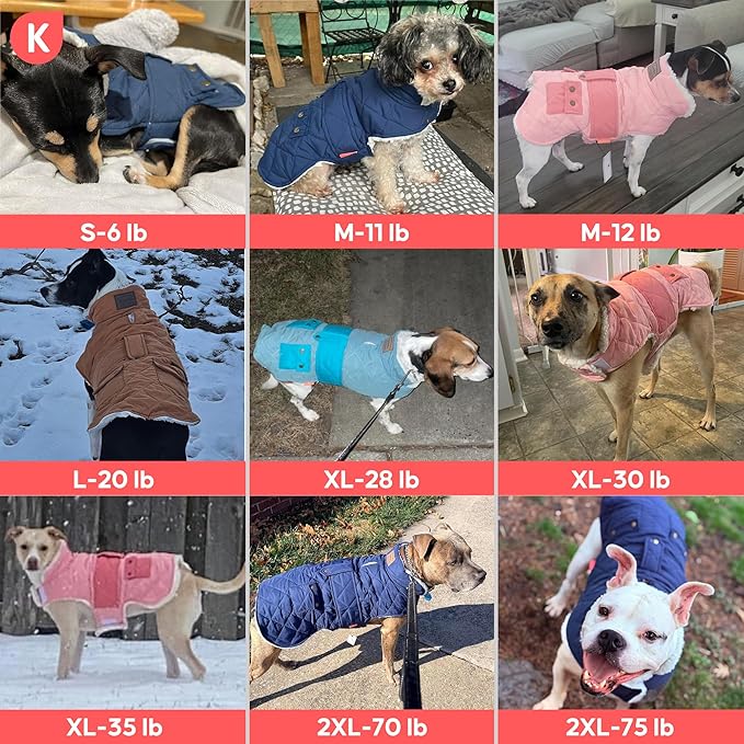 KYEESE Dog Coat Thick Pet Winter Coat with Pocket Windproof Dogs Jacket with Fleece Lined Waterproof Dog Coats for Large Dogs Soft Pet Sweater with Leash Hole Warm Pets Puffer Clothes for Cold Weather