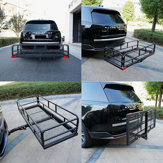 fouwick lugglage Basket 60x24x13 inches, Folds Flat, 600 Lbs Heavy Duty Hitch Cargo Basket with Waterproof Bag, Black,Luggage Storage (60X24X13 inch with Bag)