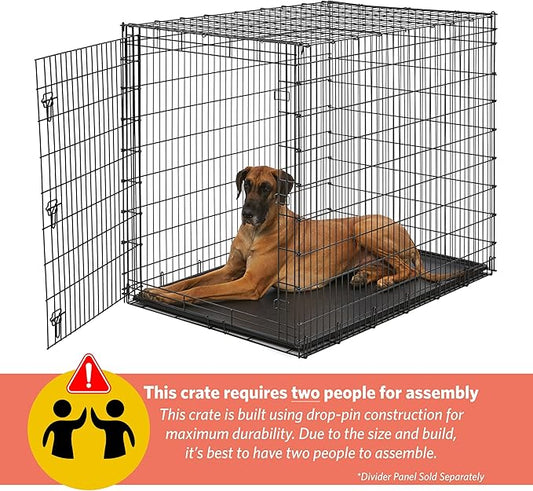 Midwest Homes for Pets Ginormous Single Door 54-Inch Dog Crate for XXL Dogs Breeds; Great Dane, Mastiff, St. Bernard, Drop Pin Assembly Requires Two People; Divider Panel Not Included; Black: SL54