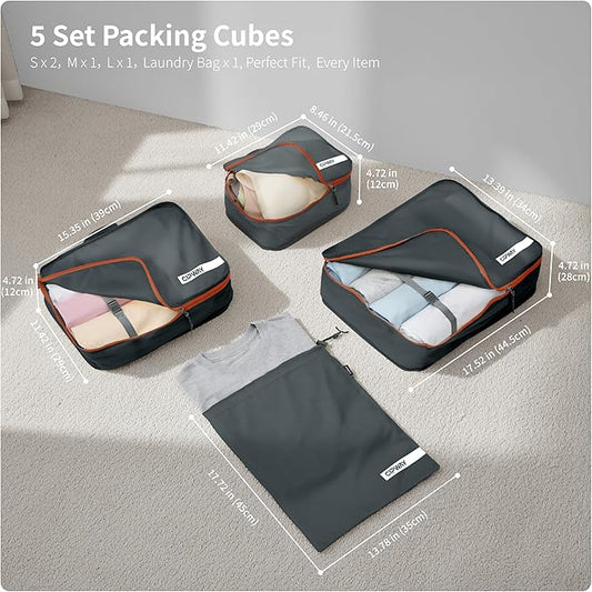 Cipway 5 Set Packing Cubes for Travel Suitcase Organizer for Accessories Luggage Carry On Suitcase Lightweight Grey