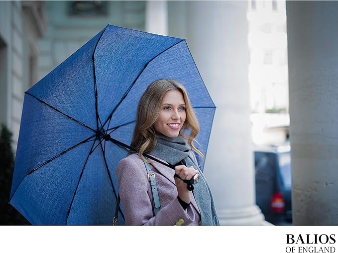 Balios (Designed in UK) Travel Umbrella Luxurious Golden Hardwood Handle Auto Open & Close Windproof Frame Single Canopy Automatic Folding Umbrella Men's & Ladies