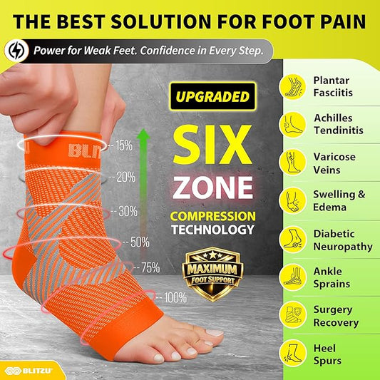 Compression Socks for Plantar Fasciitis, Achilles Tendonitis, Arthritis Relief, Ankle Brace Compression Sleeve with Foot Arch Support, Ankle Wrap for Women, Men, Swelling & Heel Pain Orange S-M