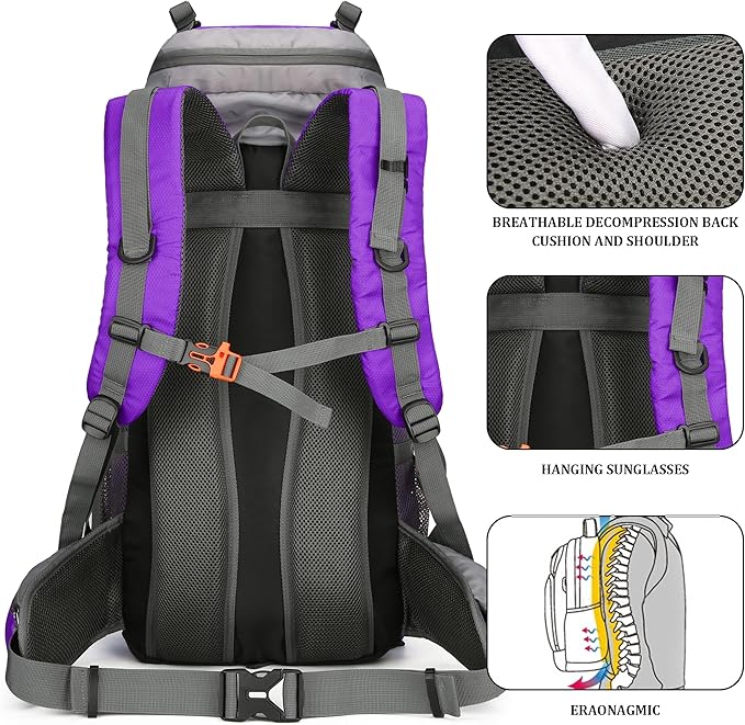 75L Hiking Backpack with Rain Cover Waterproof Camping Backpack Shoes Warehouse for Men Women, Frameless