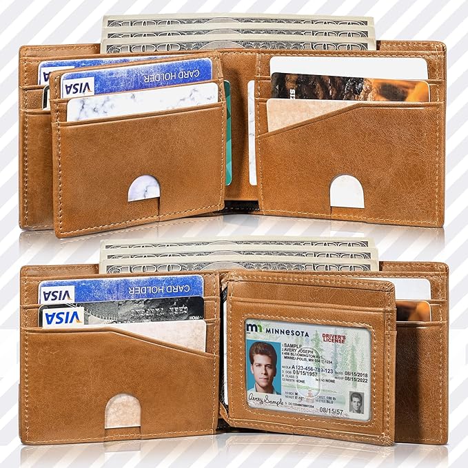 Artpaxy Mens Wallet Bifold Genuine Leather RFID Blocking Wallet for Men with 1 ID Windows 13 Card Holders 2 cash pockets 1 Gift Box