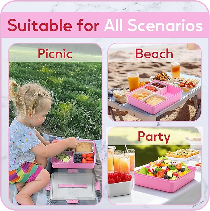 Snackle Box Container for Adults, 11 in 1 Divided Serving Tray Snack Box Containers with Stackable Compartment and Handle, Customizable Charcuterie Boxes Portable Snack Platter for Party Travel, Pink