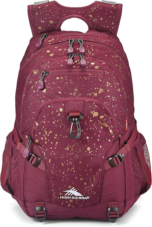 High Sierra Loop Backpack, Travel, or Work Bookbag with tablet sleeve, One Size, Copper Splatter/Maroon